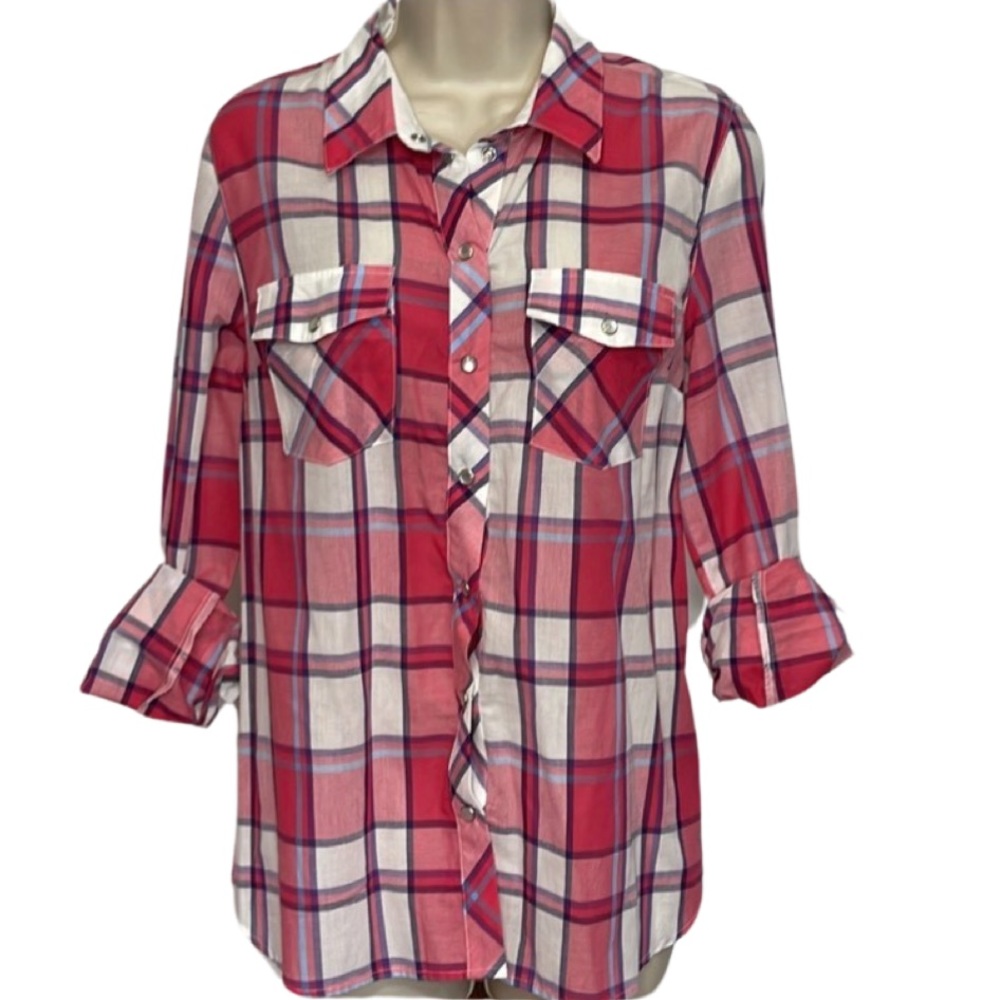 NWT Stitch Fix Kut From the Kloth Coral Plaid Button-Down Shirt